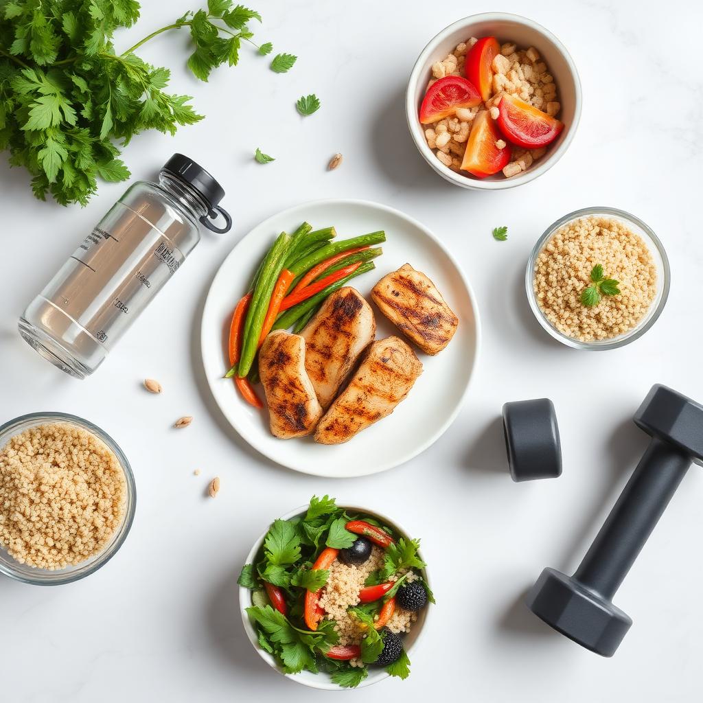 Healthy meal prep on marble surface